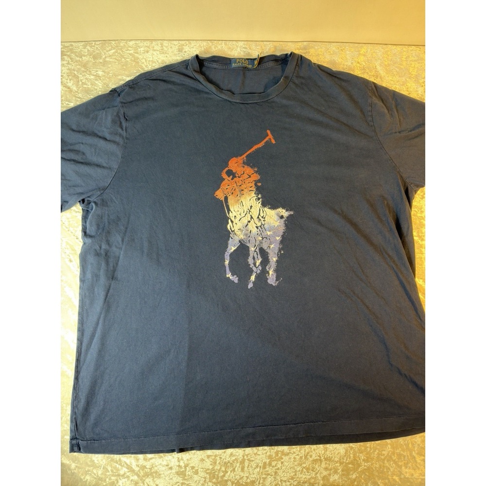Polo Ralph Lauren Big Pony T Shirt Mens 2XB Navy Distressed Graphic Tee